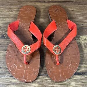 Tory Burch Thora Red Leather Flip Flops Sandals Women’s Size 6 Shoes
